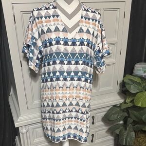 Karlie Geometric Patterned V-Neck Dress Size Large